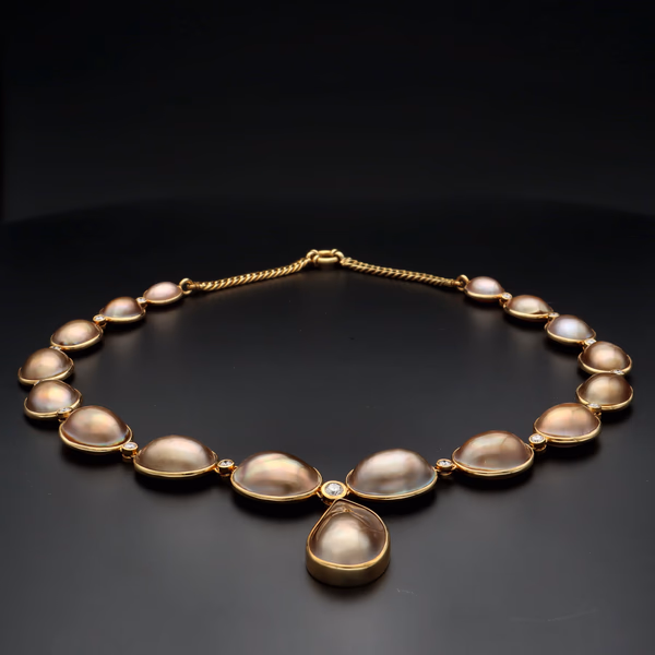 Akoya Pearl & Diamond Necklace In 18ct Yellow Gold