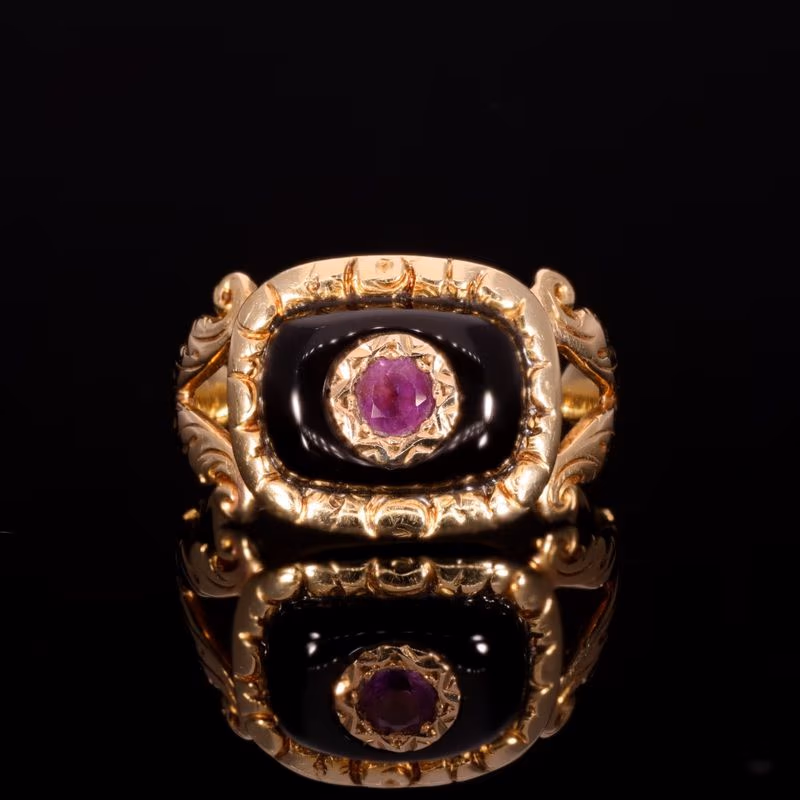 360° view of The Antique Early Victorian Amethyst and Black Onyx Mourning Ring