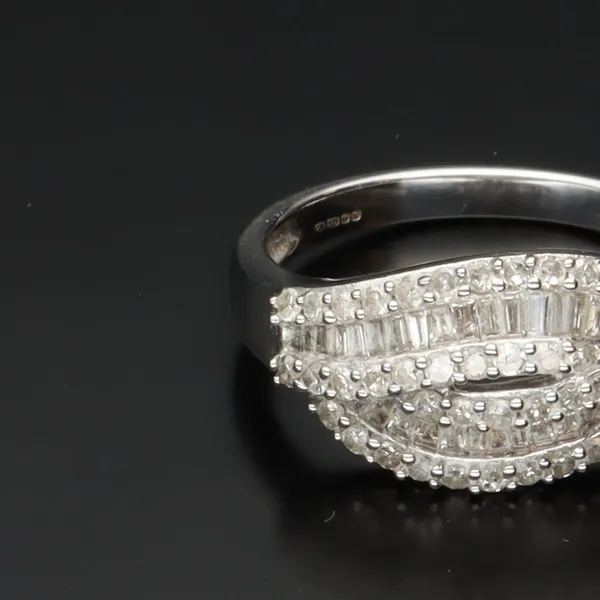Vintage 9ct Gold Multi Diamond Crossover Ring