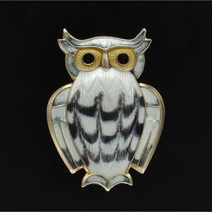 David Andersen Vermeil Silver and Enamel Owl Brooch