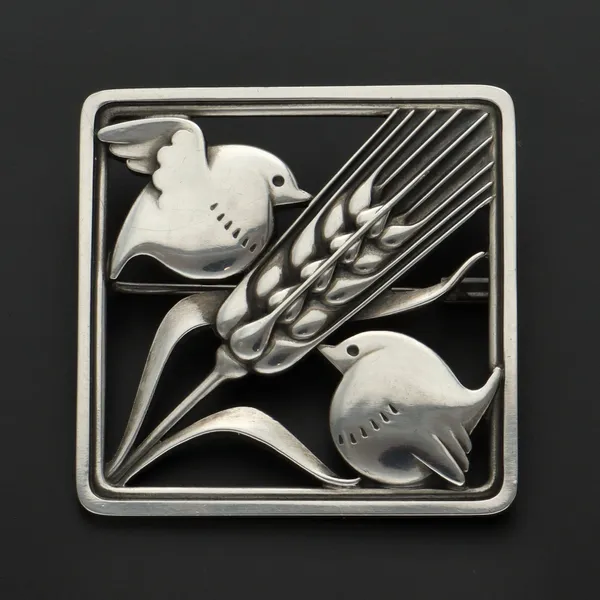 Georg Jensen Sterling Silver Birds in Wheat Brooch