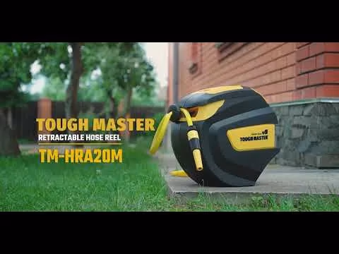 TOUGH MASTER Wall-Mounted 20M Retractable Garden Hose Reel + Automatic Anti-Kink Hose Guide Return