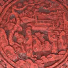 Antique Cinnabar Circular Box With Hand-Carved Scenic Design