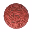 Antique Cinnabar Circular Box With Hand-Carved Scenic Design