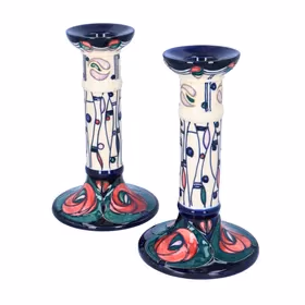 Moorcroft Rose Teardrop Design Candlesticks
