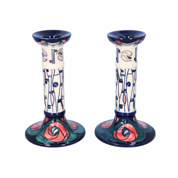 Moorcroft Rose Teardrop Design Candlesticks