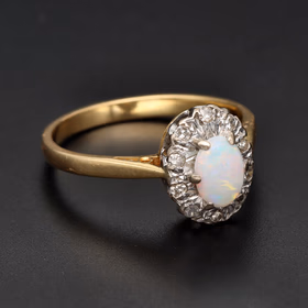 18ct Yellow Gold Opal & Diamond Cluster Ring