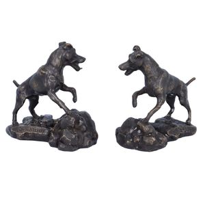 Rare Pair of Signed E Drouot Bronze Barking Dogs