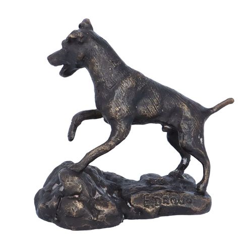 Rare Pair of Signed E Drouot Bronze Barking Dogs image-3