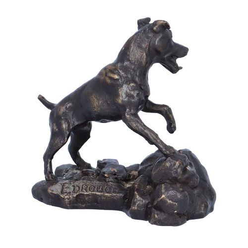 Rare Pair of Signed E Drouot Bronze Barking Dogs image-2