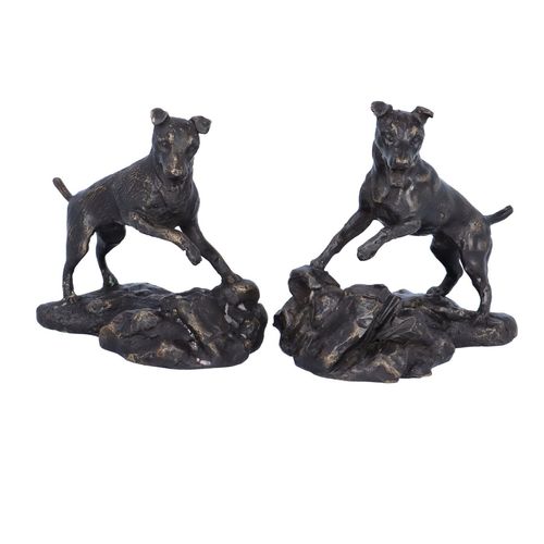 Rare Pair of Signed E Drouot Bronze Barking Dogs image-4