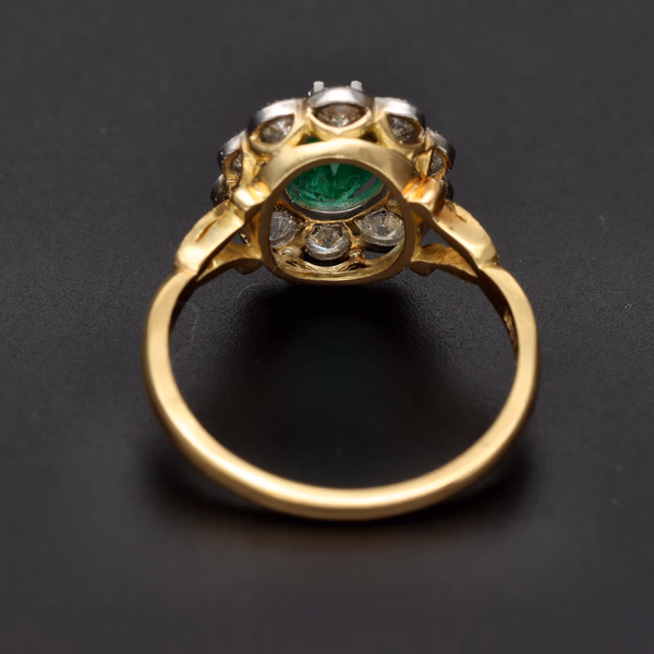 18ct Yellow Gold & Platinum Emerald & Diamond Cluster Ring