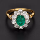 18ct Yellow Gold & Platinum Emerald & Diamond Cluster Ring