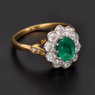 18ct Yellow Gold & Platinum Emerald & Diamond Cluster Ring