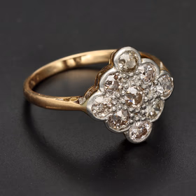 Art Deco 18ct Yellow Gold Diamond Cluster Ring