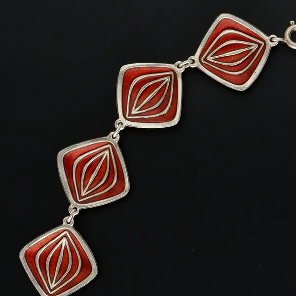Sterling Silver & Red Enamel Necklace