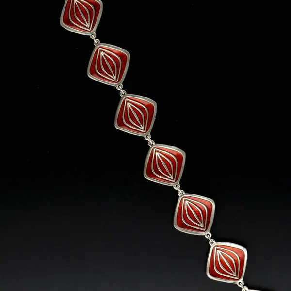 Sterling Silver & Red Enamel Necklace