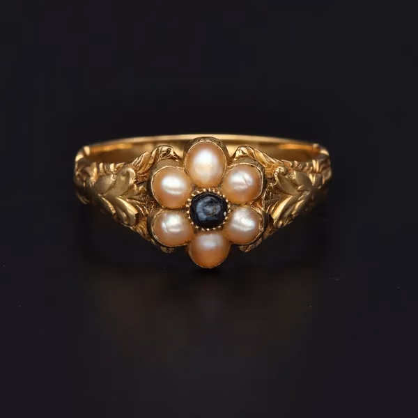 Georgian 15ct Yellow Gold Pearl & Onyx Ring