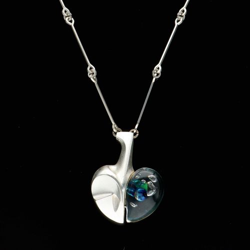 Vintage Sterling Silver and Acrylic 'Space Apple' Pendant image-1