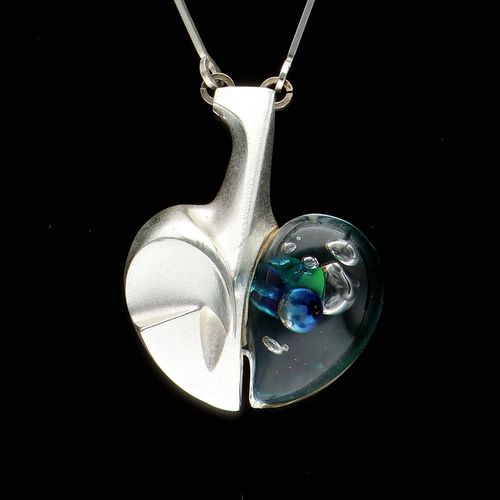 Vintage Sterling Silver and Acrylic 'Space Apple' Pendant image-2