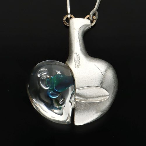 Vintage Sterling Silver and Acrylic 'Space Apple' Pendant image-6