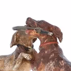 Two Fighting Bronze Dogs