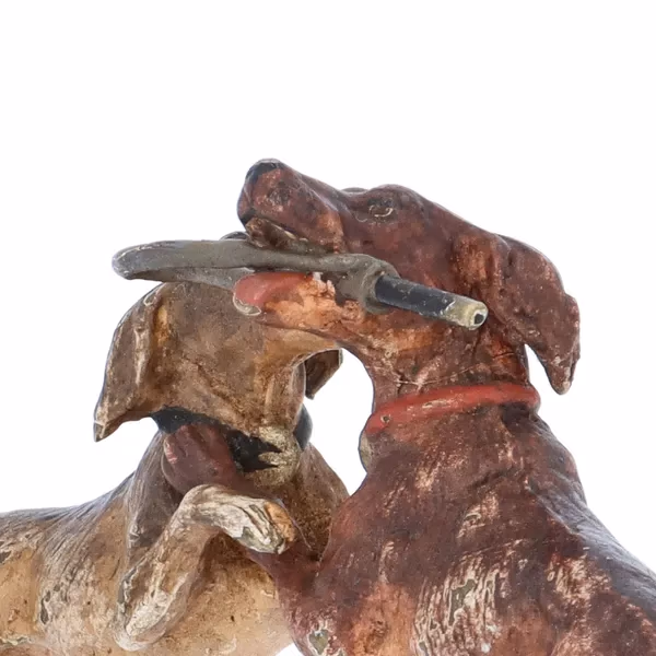 Two Fighting Bronze Dogs
