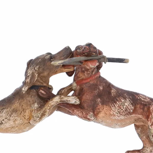 Two Fighting Bronze Dogs