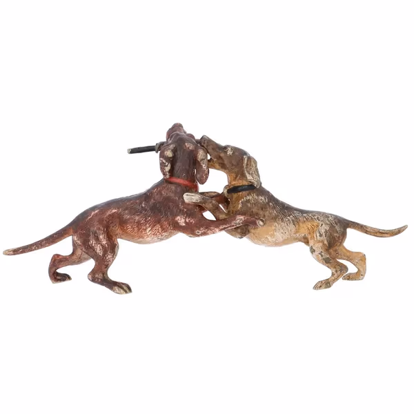 Two Fighting Bronze Dogs