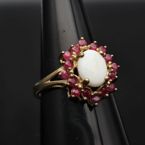 9ct Gold Ruby and Opal Ring image-1