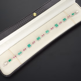 1970s Rici 18ct White Gold Emerald & Ruby Bracelet