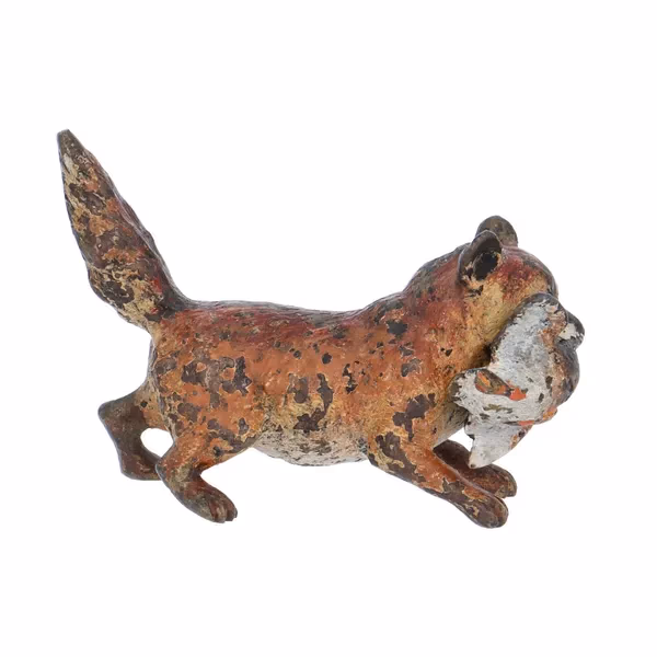 Cold Painted Bronze Fox with Duck