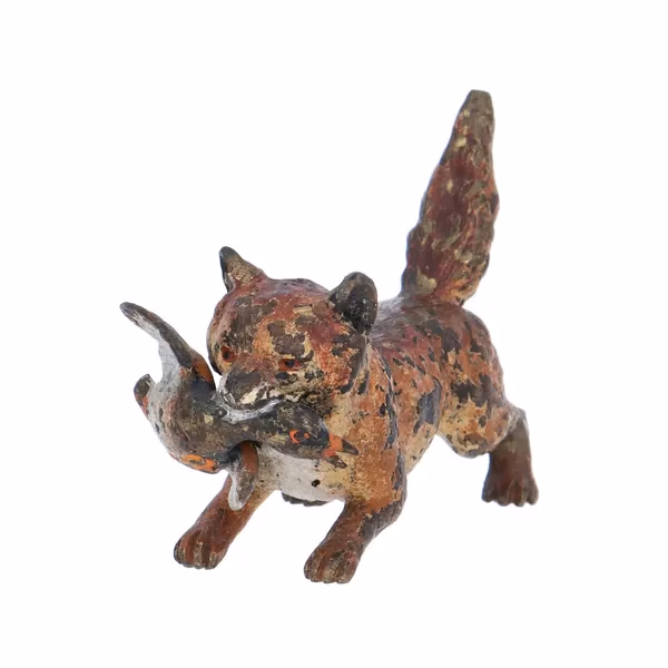 Cold Painted Bronze Fox with Duck