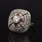Art Deco Platinum, Ruby and Diamond Cluster Ring
