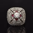 Art Deco Platinum, Ruby and Diamond Cluster Ring