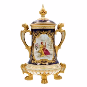Rare Pair of Coalport Trophy Tankard Vases