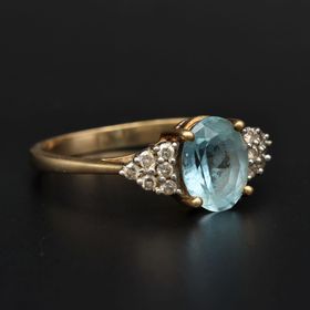 Gold Aquamarine Diamond Ring. London 1988