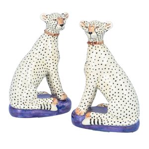 Pair of Hand Painted Pottery Cheetahs by Miranda Smith