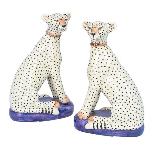 Pair of Hand Painted Pottery Cheetahs by Miranda Smith image-1