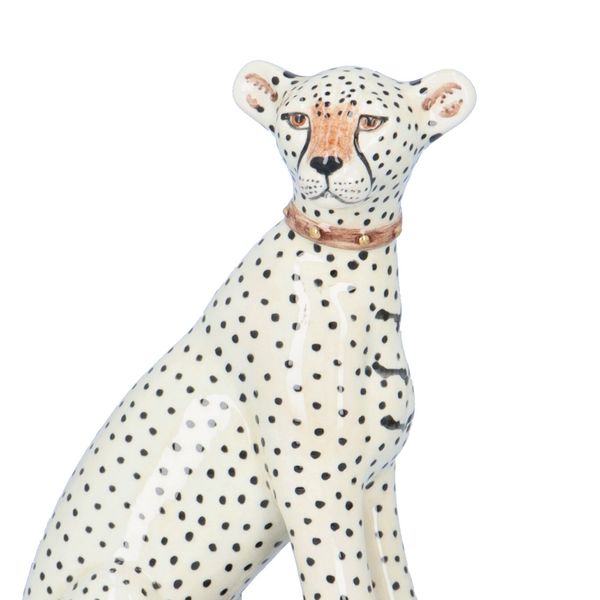 Pair of Hand Painted Pottery Cheetahs by Miranda Smith