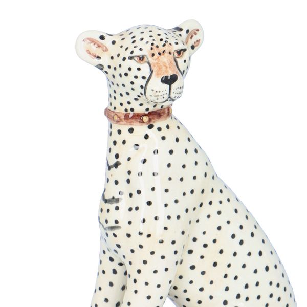 Pair of Hand Painted Pottery Cheetahs by Miranda Smith