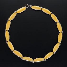 Rare Norwegian Silver and Yellow Guilloche Enamel Lozenge Necklace