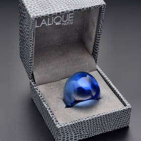 Lalique Sculptural Purple Glass Cabochon Ring