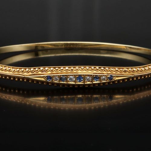 Vintage 15ct Gold Diamond and Sapphire Bangle image-3