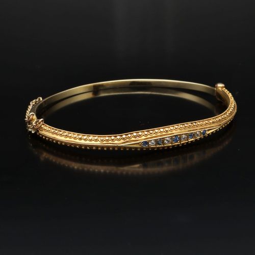 Vintage 15ct Gold Diamond and Sapphire Bangle image-2