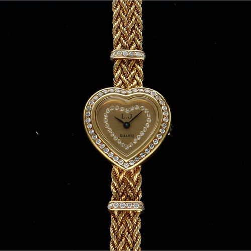 Ladies 18K Gold Diamond Heart Watch image-3