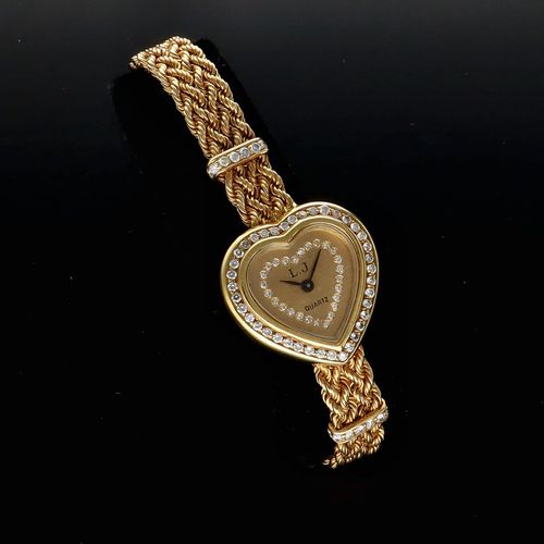 Ladies 18K Gold Diamond Heart Watch image-2