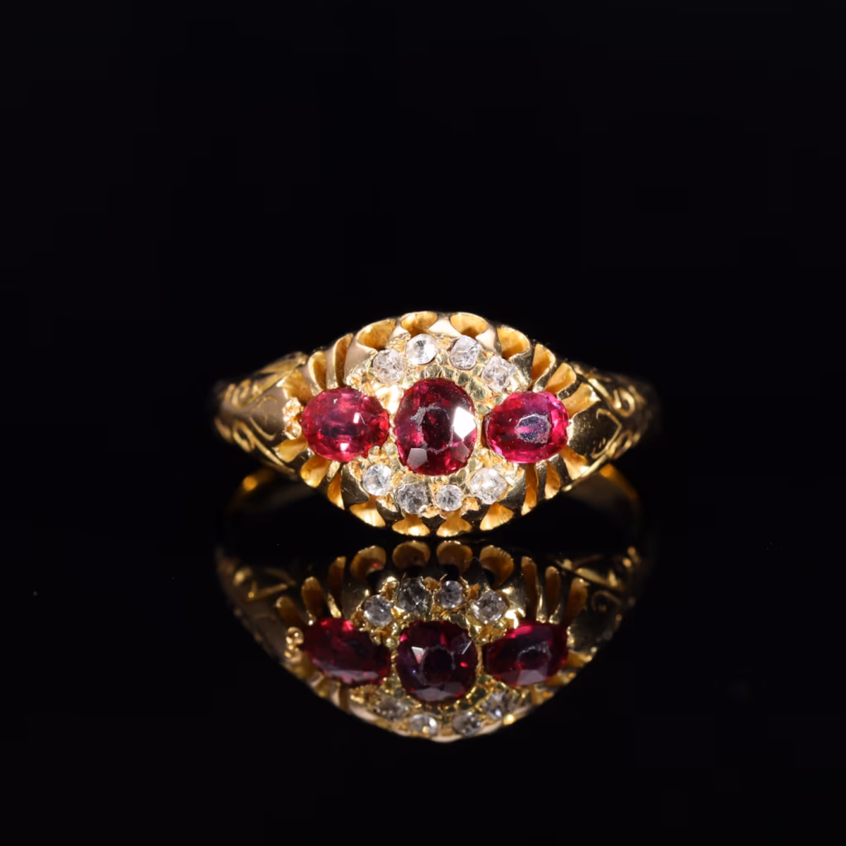 360° view of The Antique Victorian Ruby and Old Cut Diamond Cluster Ring