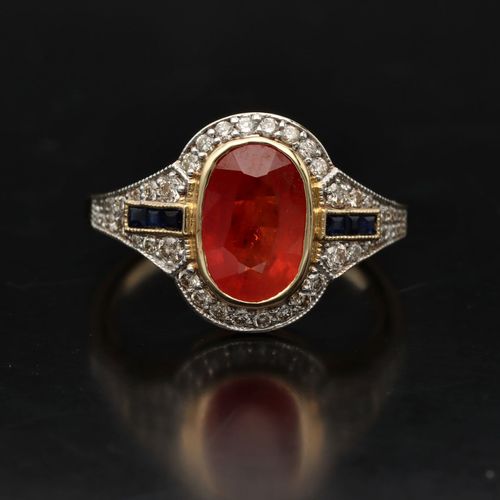 18ct Gold Ruby Diamond and Sapphire Ring image-2
