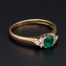 9ct Gold Emerald and Diamond Ring, Size P 1/2